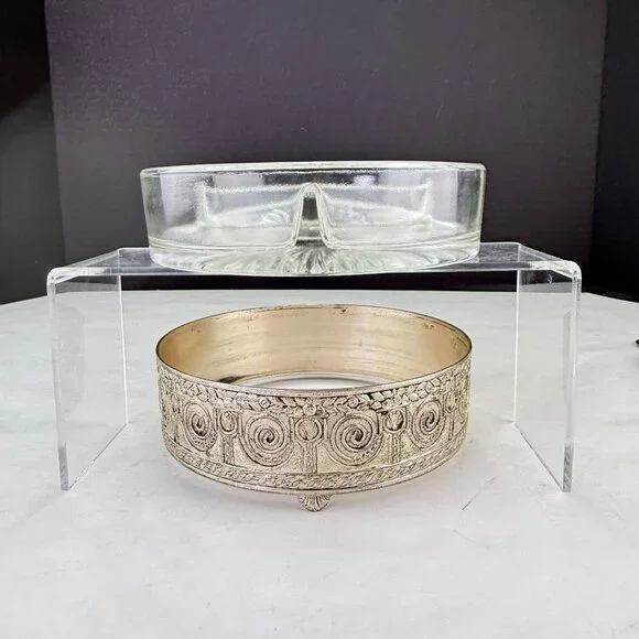 Vintage PNCW Silverplate Covered Divided Glass Relish Tray - Picture 5 of 14